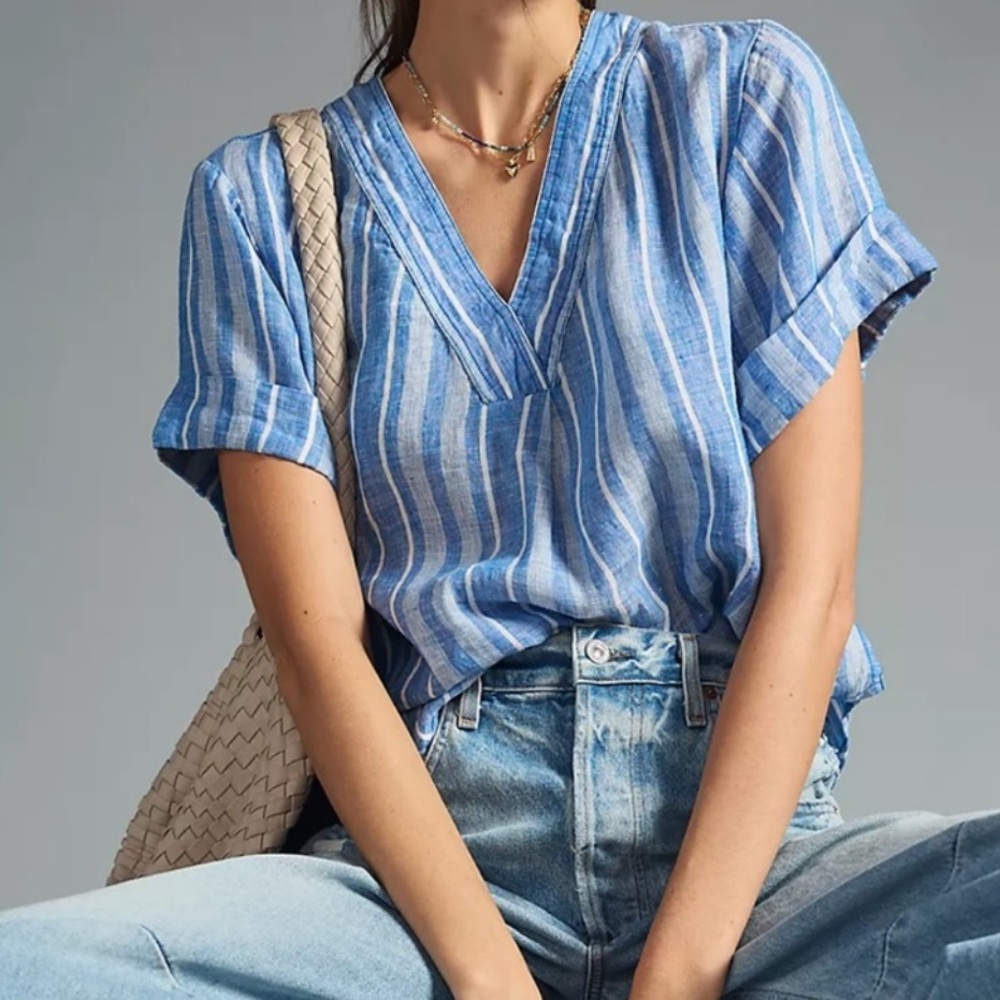 Anthropologie Pilcro Linen Henley Surf Shirt
